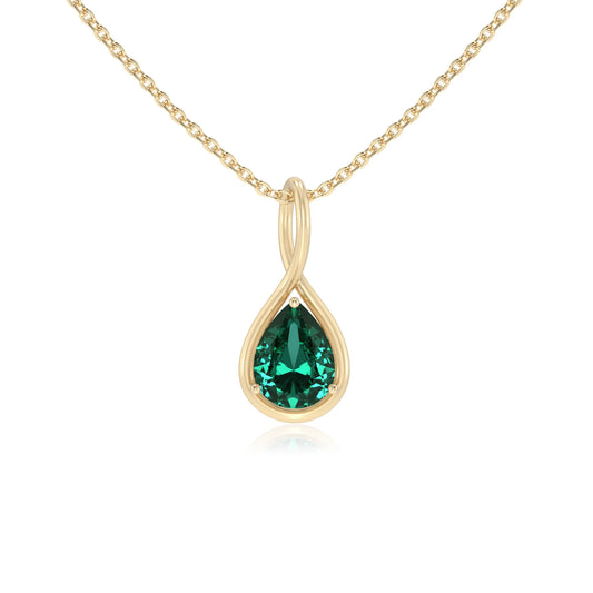 lab grown emerald pear solitaire necklaces in yellow gold