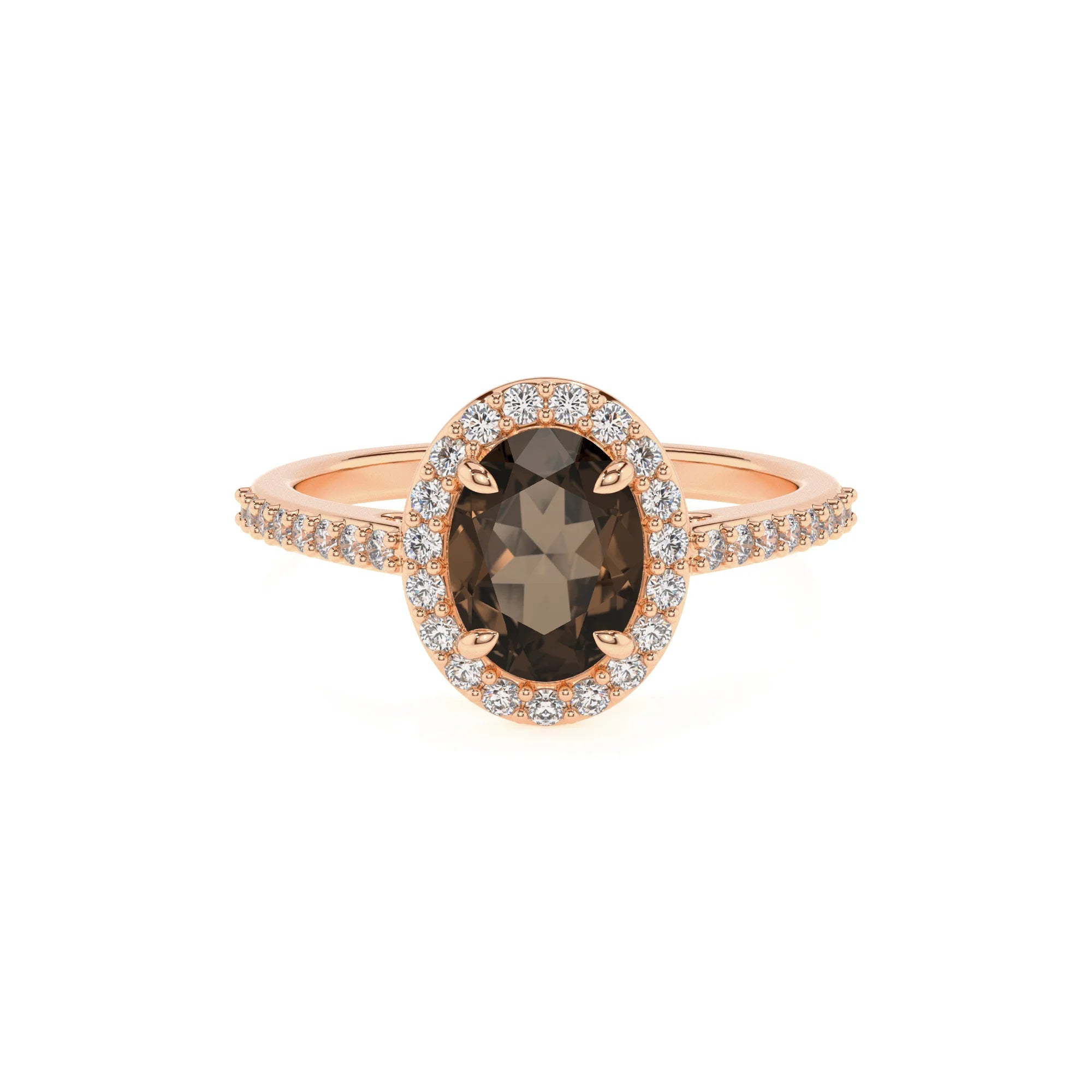natural smoky-quartz oval solitaire rings in rose gold