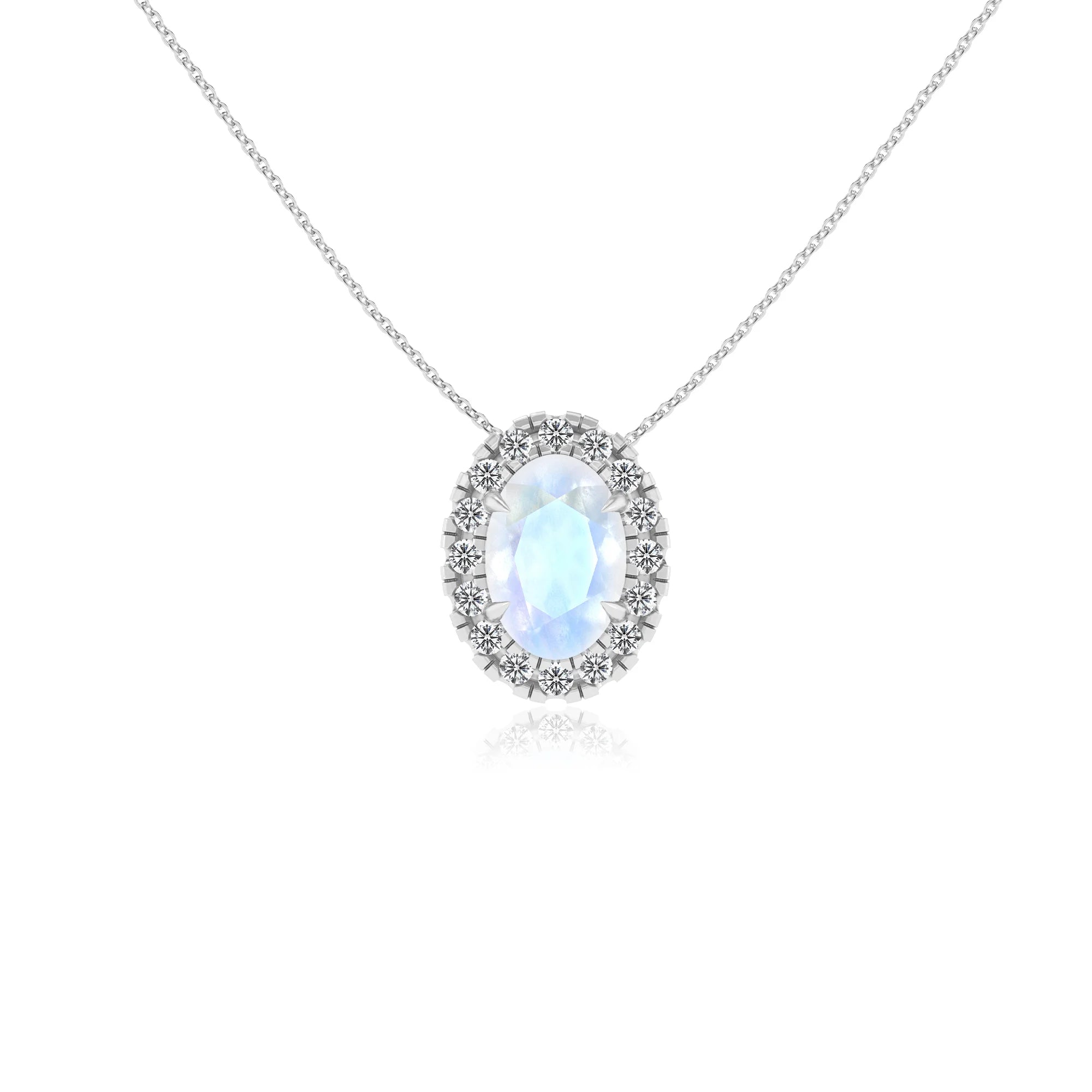 natural rainbow moonstone oval solitaire necklaces in platinum