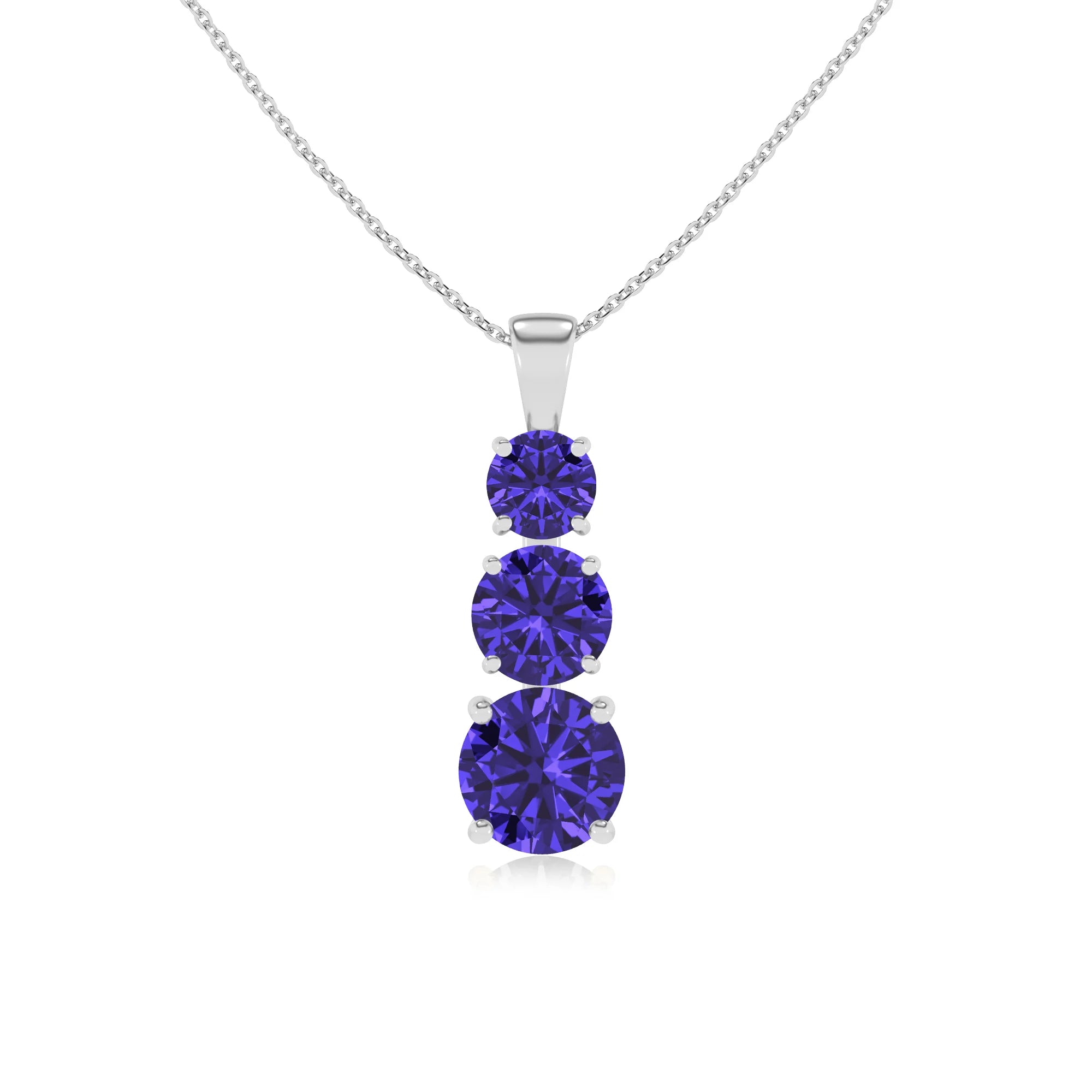 lab grown tanzanite round bar v-bale necklaces in sterling silver