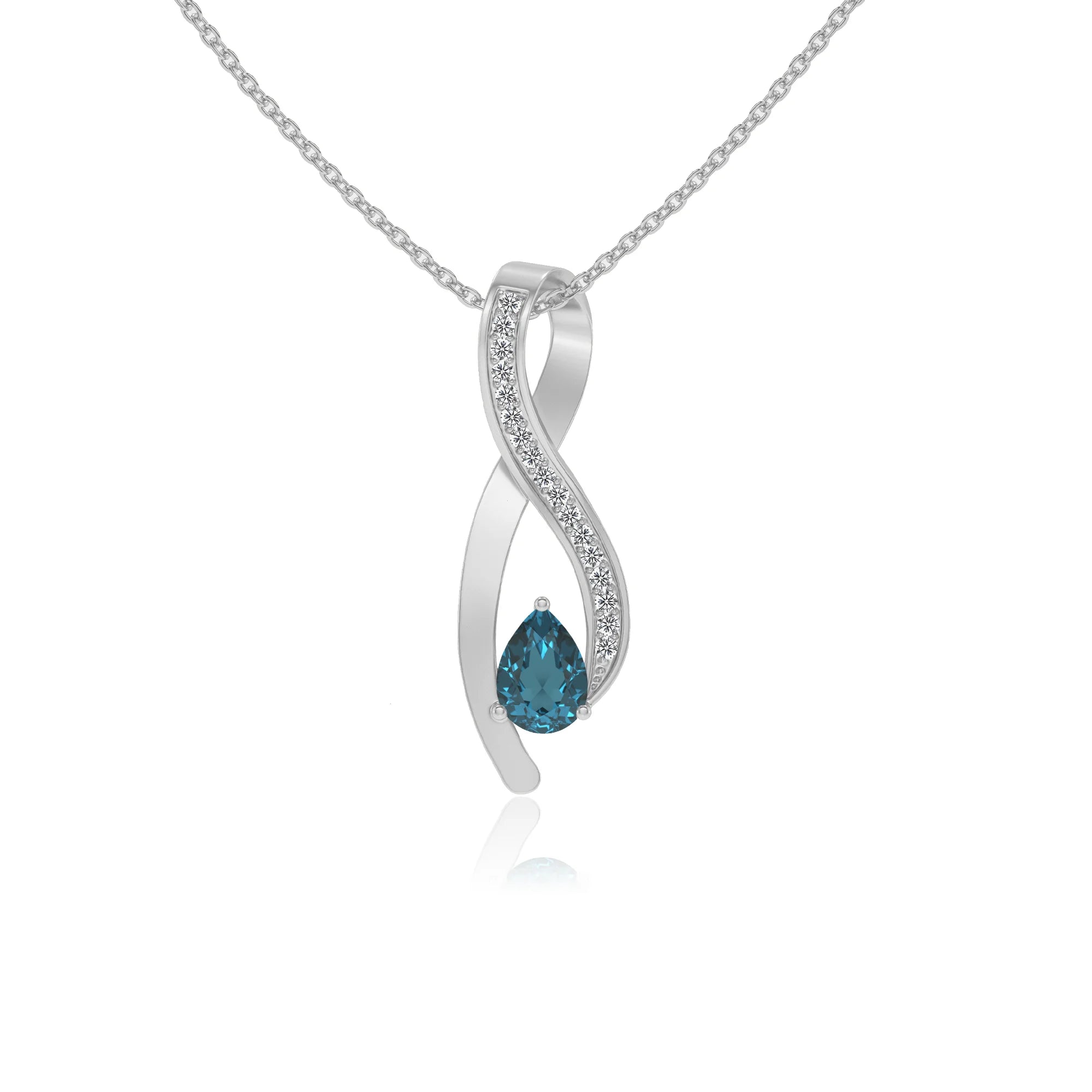 natural london-blue-topaz pear solitaire necklaces in sterling silver