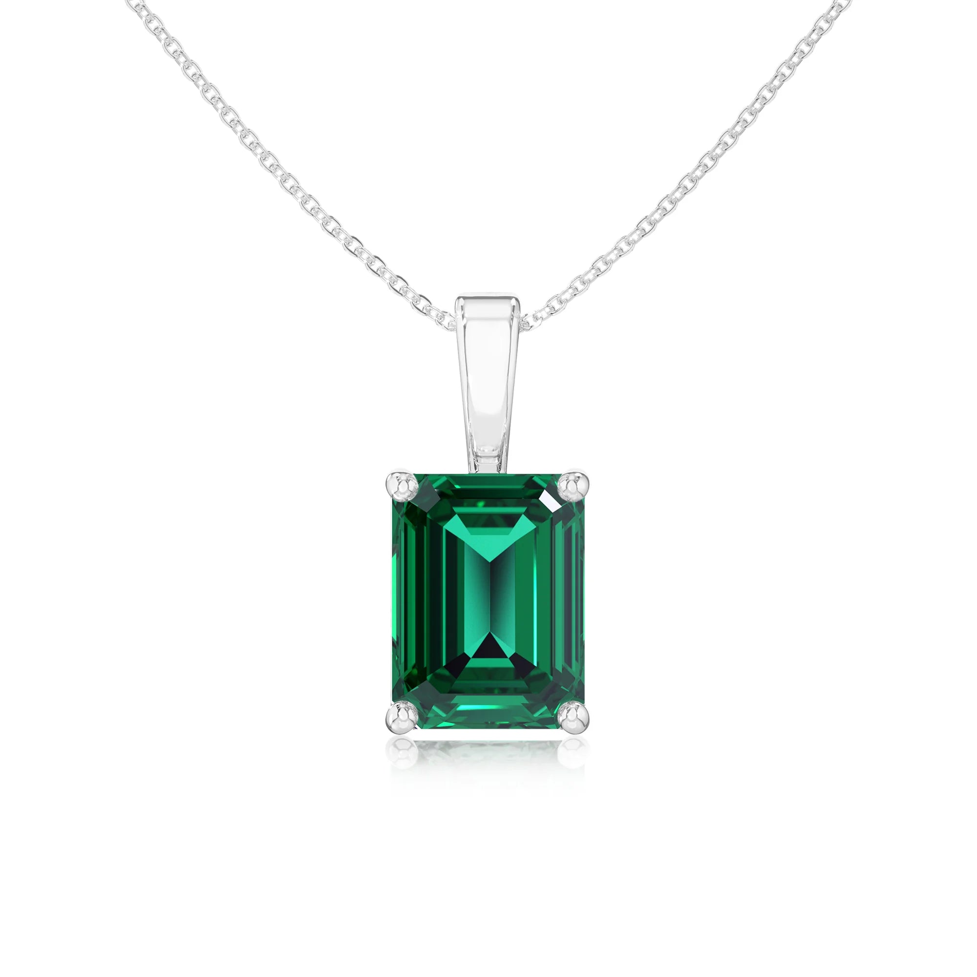lab grown emerald octogon cut solitaire necklaces in platinum