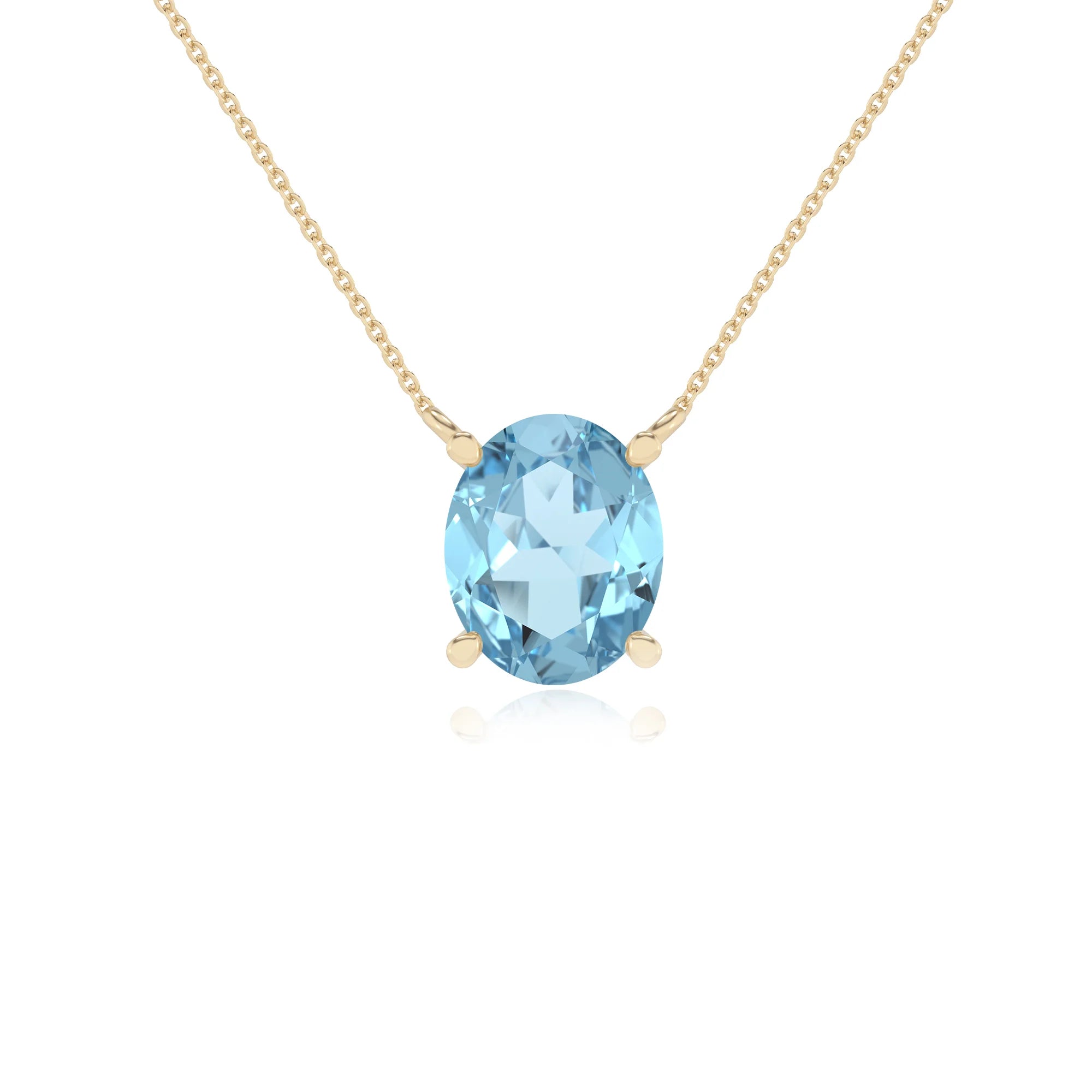 lab grown aquamarine oval solitaire necklaces in yellow gold