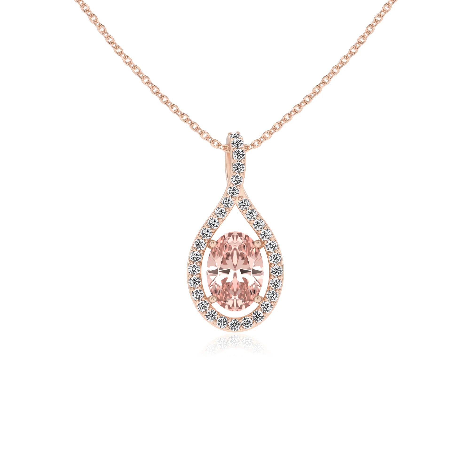 lab grown morganite oval solitaire necklaces in rose gold