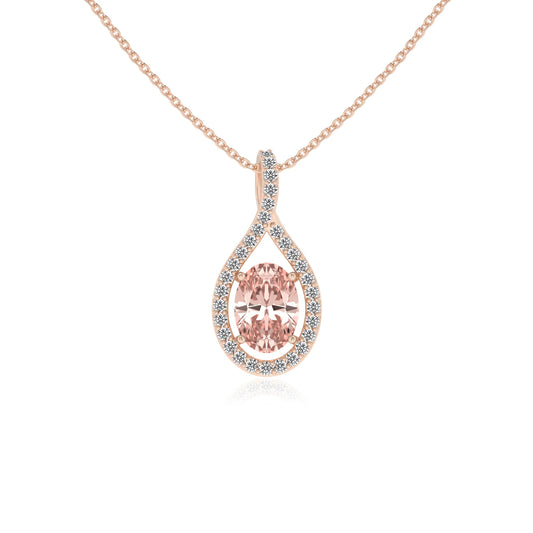 lab grown morganite oval solitaire necklaces in rose gold