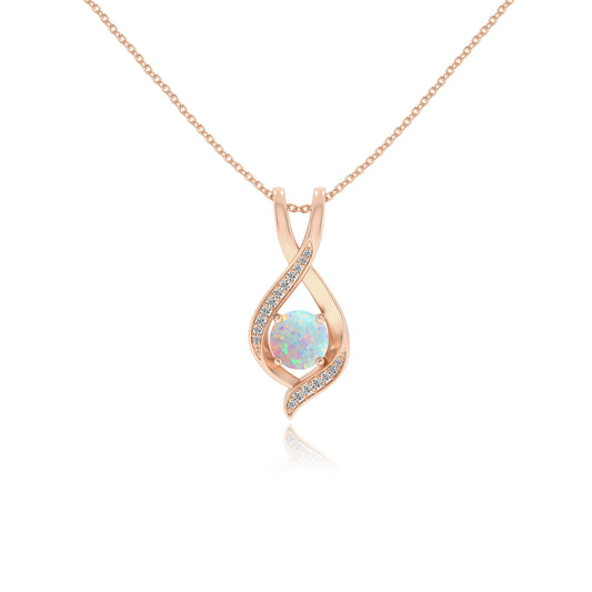 lab grown opal round solitaire necklaces in rose gold
