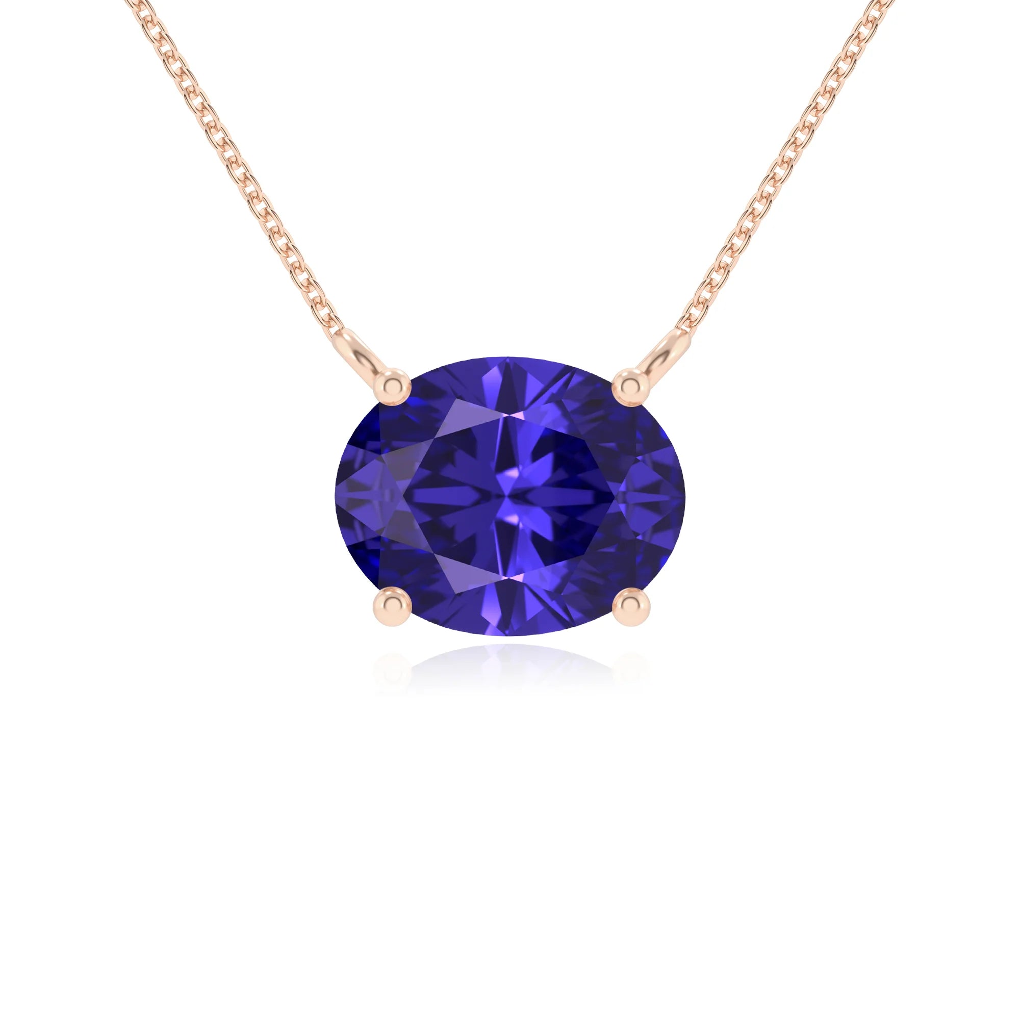 lab grown tanzanite oval solitaire necklaces in rose gold