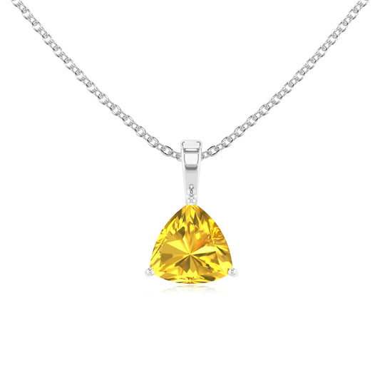 lab grown yellow-sapphire trillion solitaire necklaces in white gold