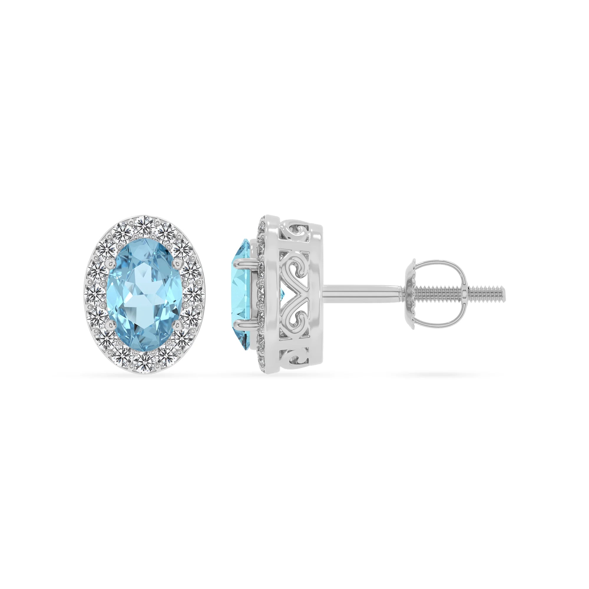 lab grown aquamarine oval stud earrings in platinum