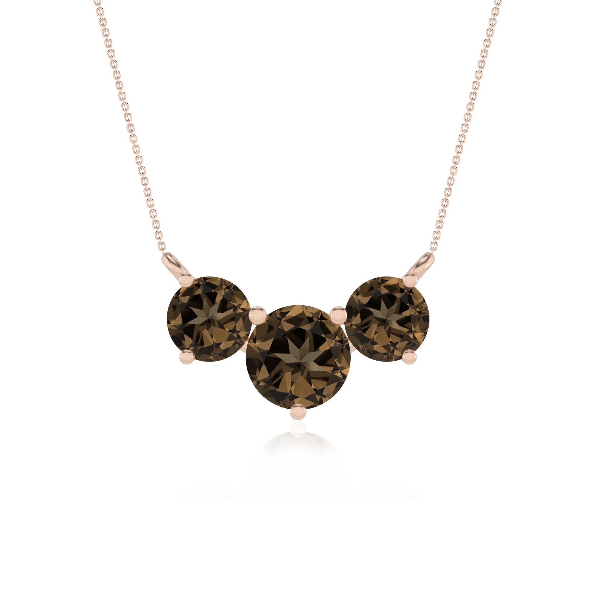 natural smoky-quartz round solitaire v-bale necklaces in rose gold