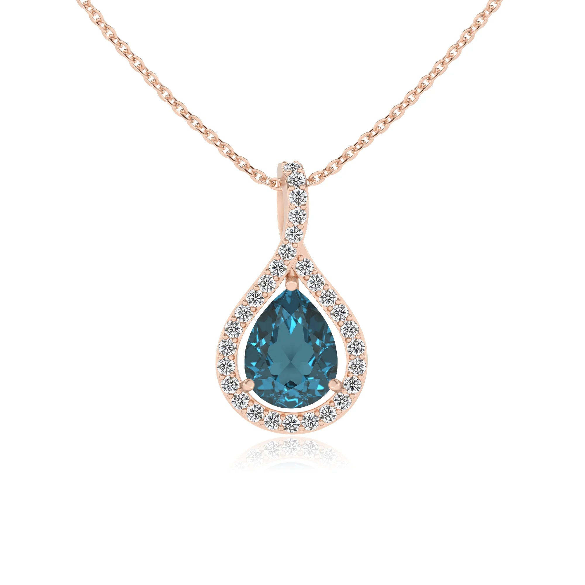 natural london-blue-topaz pear solitaire necklaces in rose gold