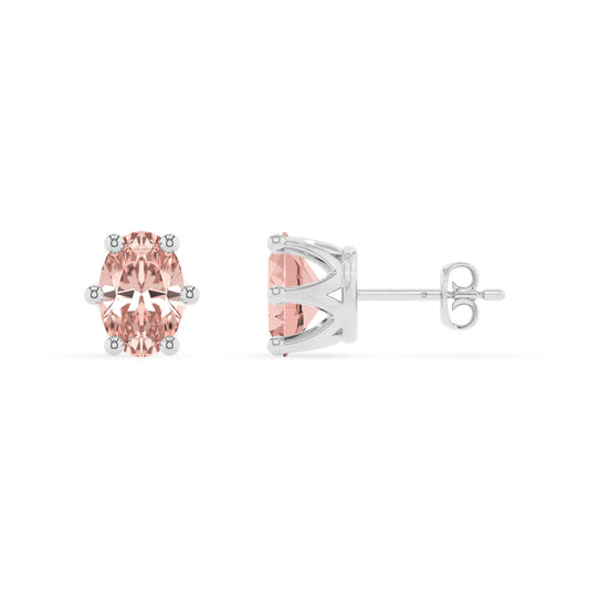 lab grown morganite oval stud earrings in platinum