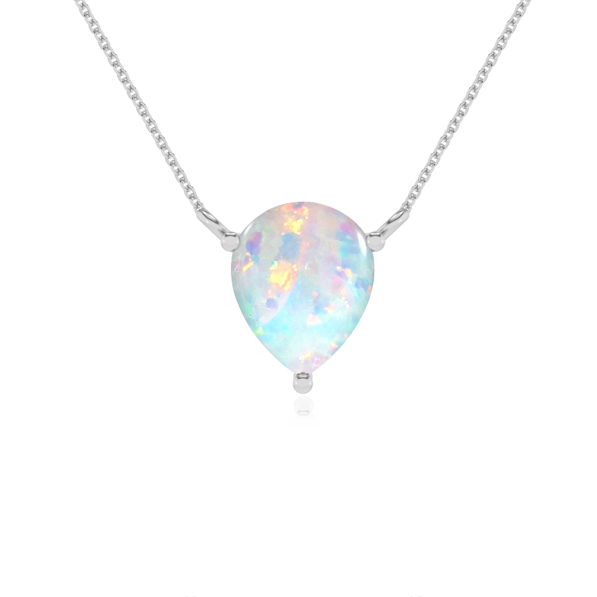 lab grown opal pear solitaire necklaces in white gold