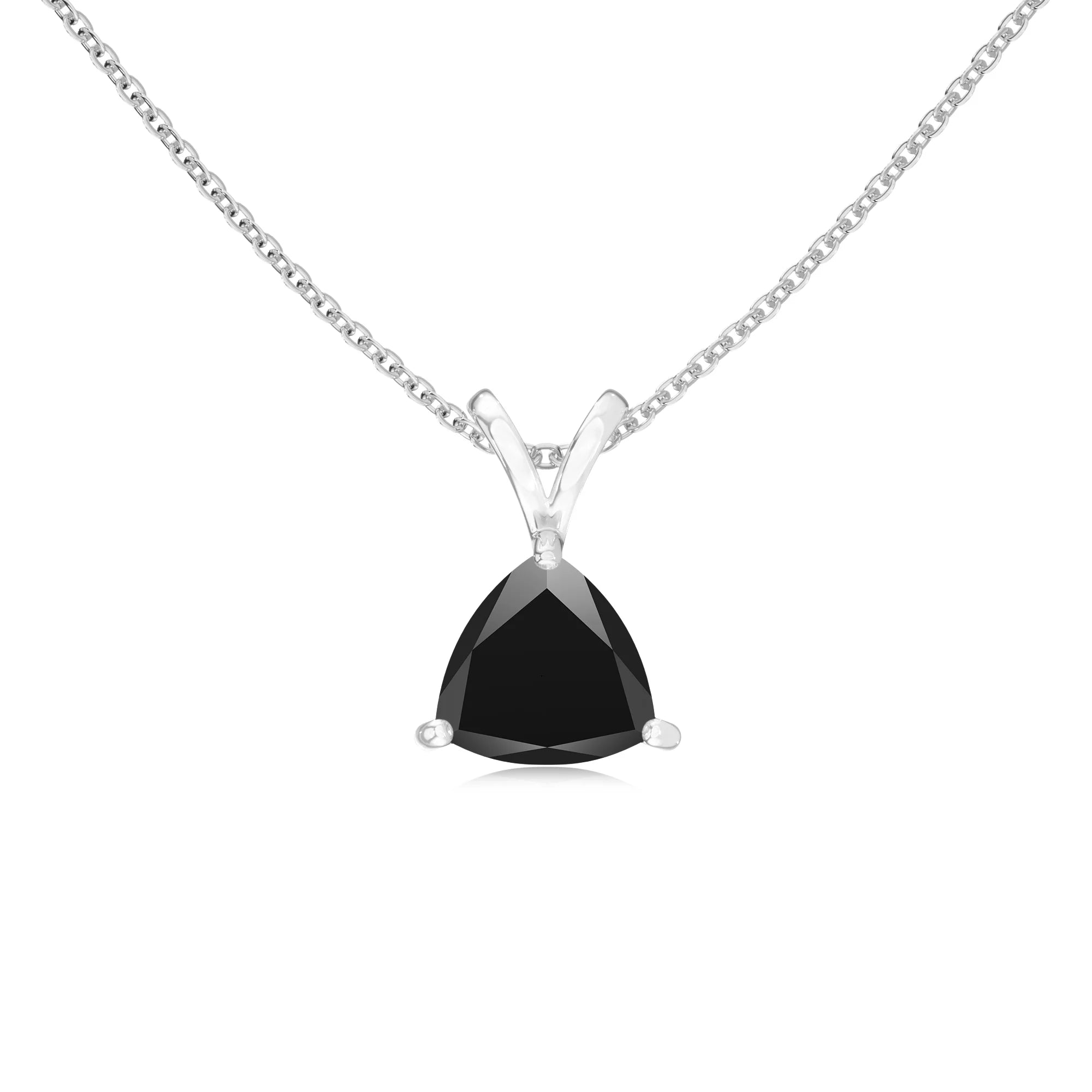 natural black-onyx trillion solitaire v-bale necklaces in platinum