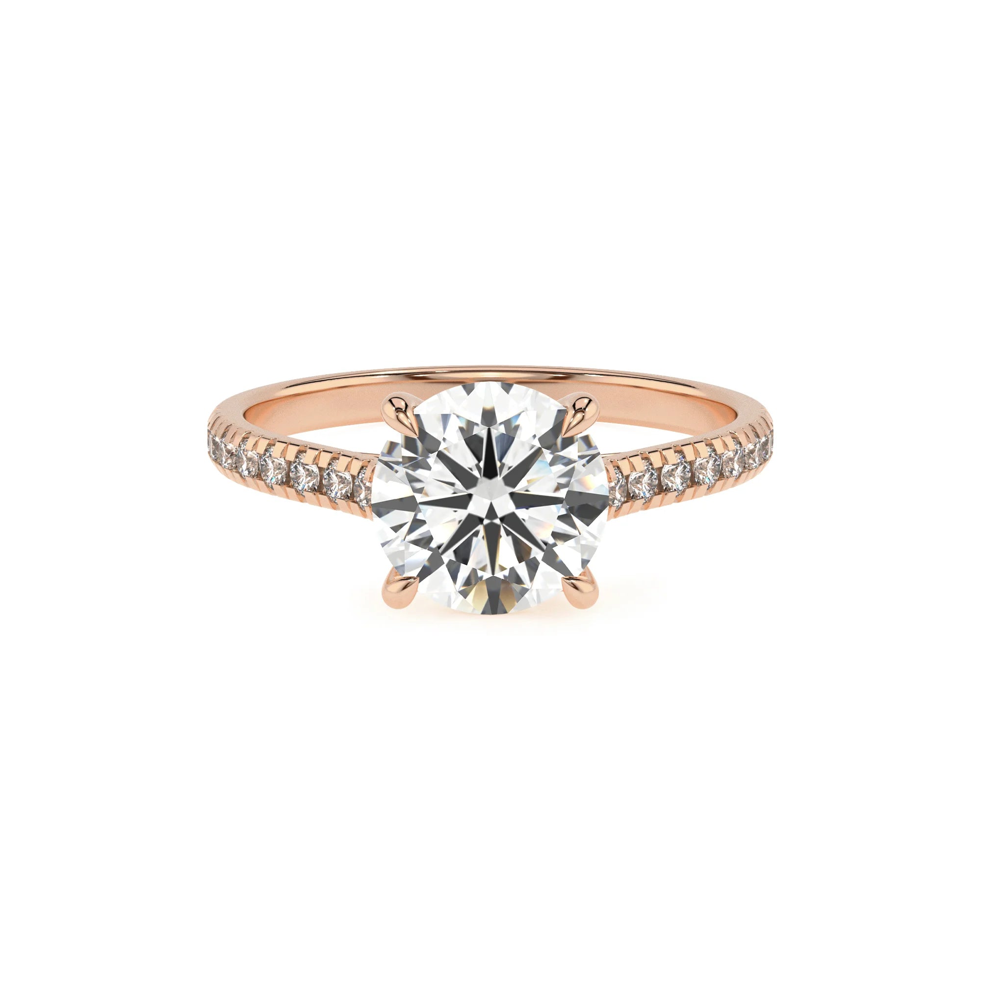 lab grown moissanite round half eternity solitaire engagement rings in rose gold