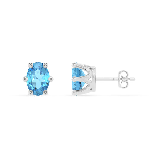 natural swiss blue topaz oval stud earrings in sterling silver
