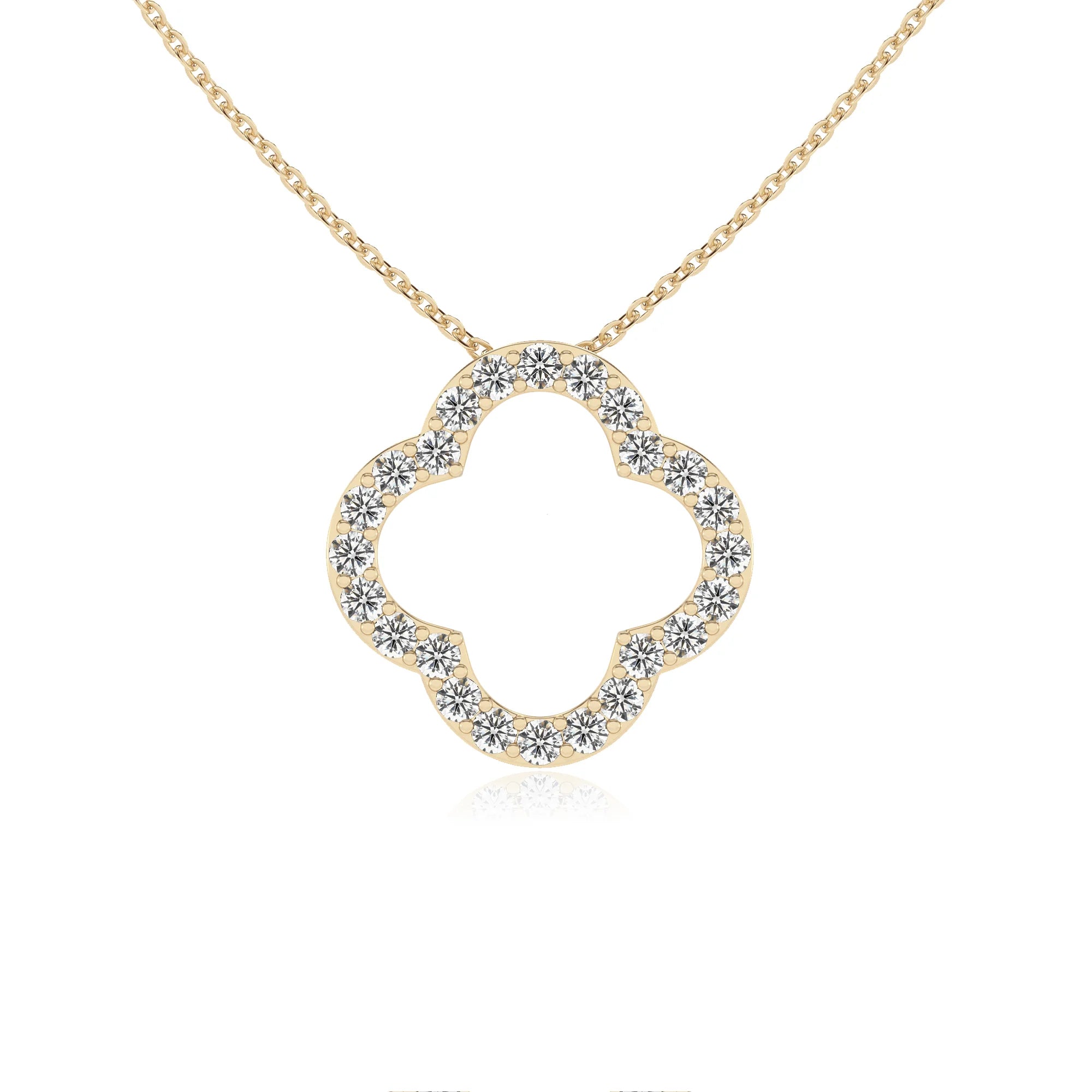 lab grown moissanite round necklaces in yellow gold