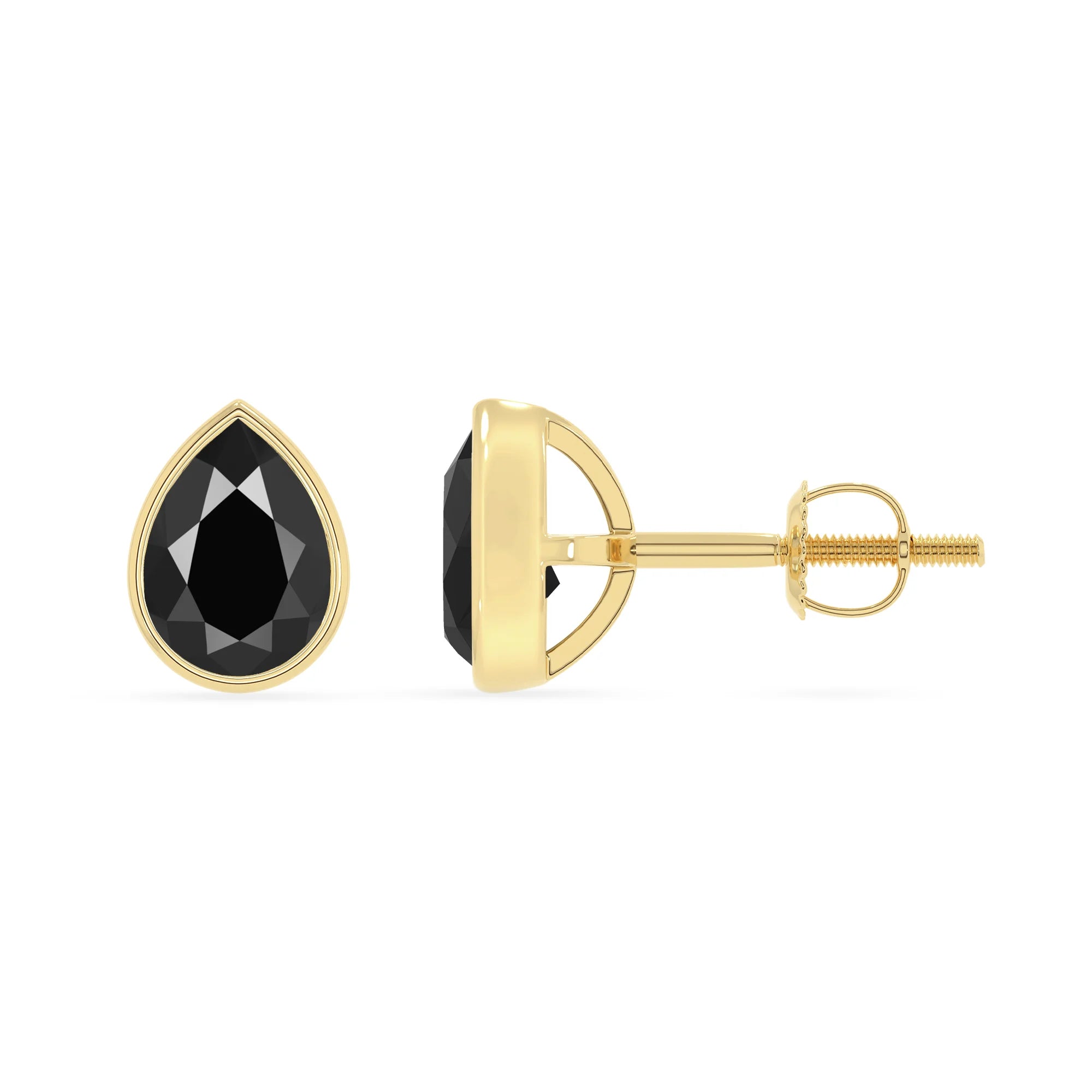 natural black onyx pear stud earrings in yellow gold