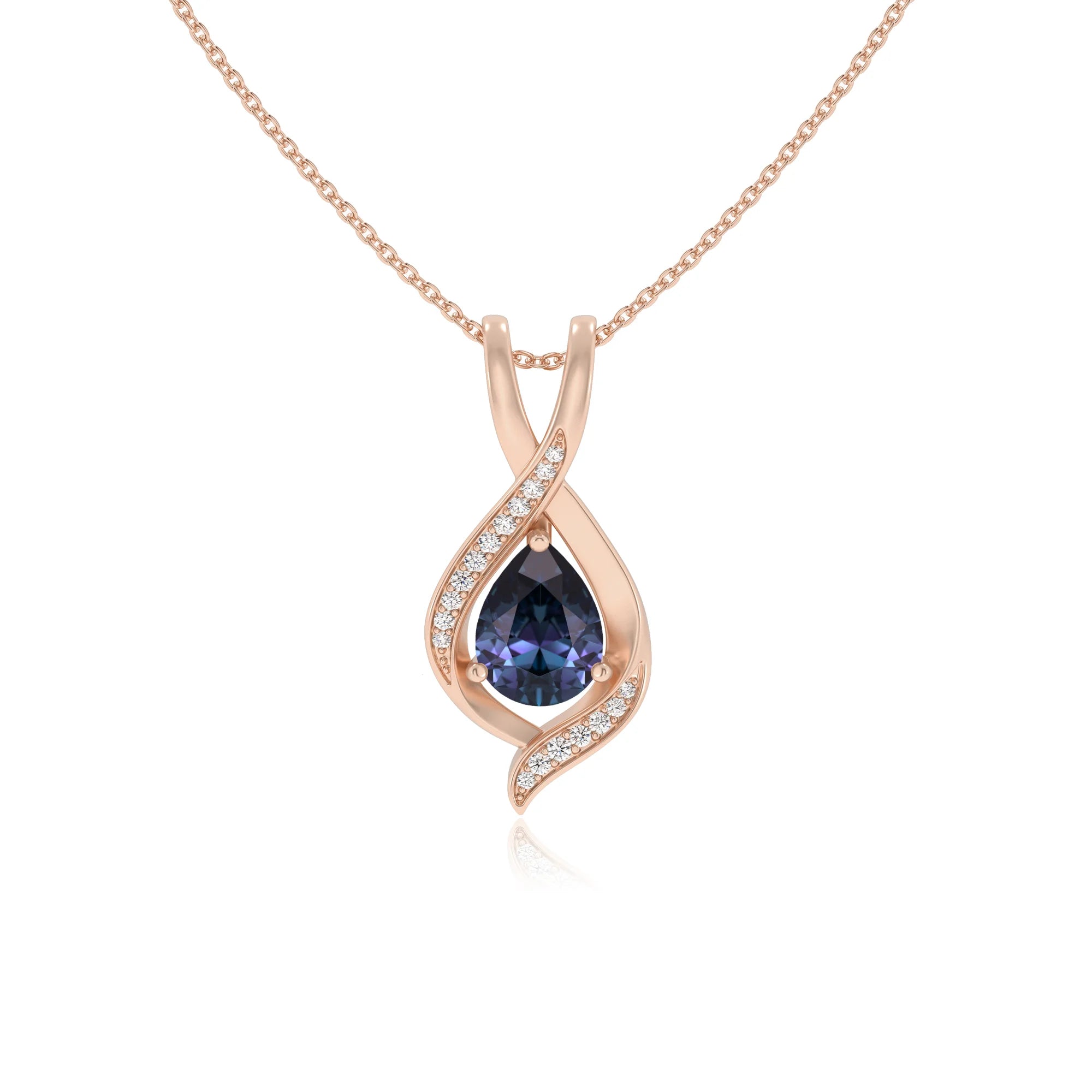 lab grown alexandrite pear solitaire necklaces in rose gold