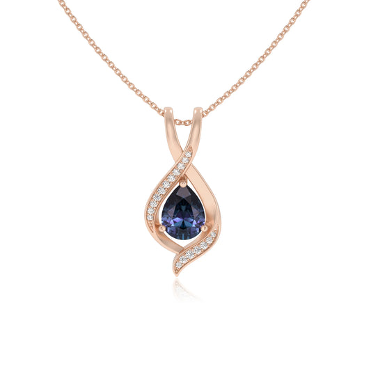 lab grown alexandrite pear solitaire necklaces in rose gold