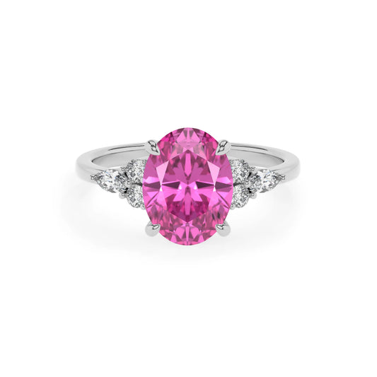 lab grown pink-sapphire oval solitaire rings in platinum