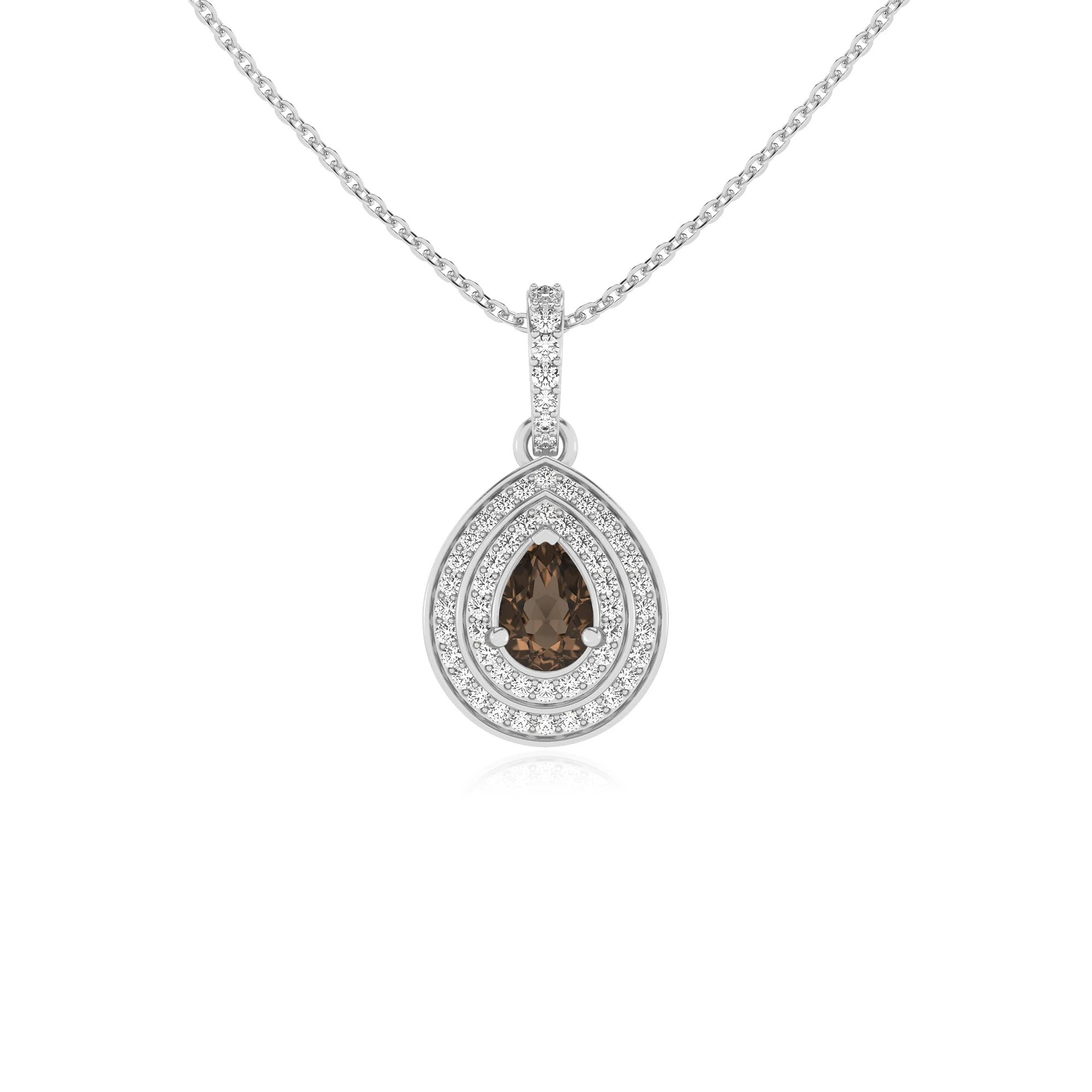 natural smoky-quartz pear halo necklaces in sterling silver