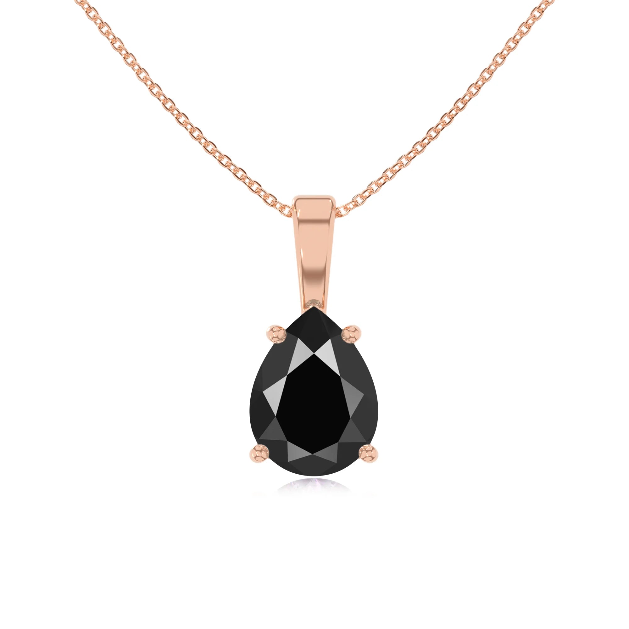natural black-onyx pear solitaire necklaces in rose gold