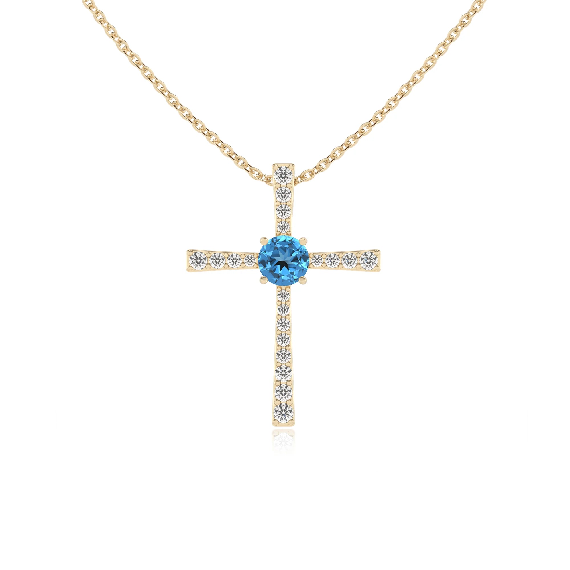 natural swiss-blue-topaz round infinity necklaces in yellow gold