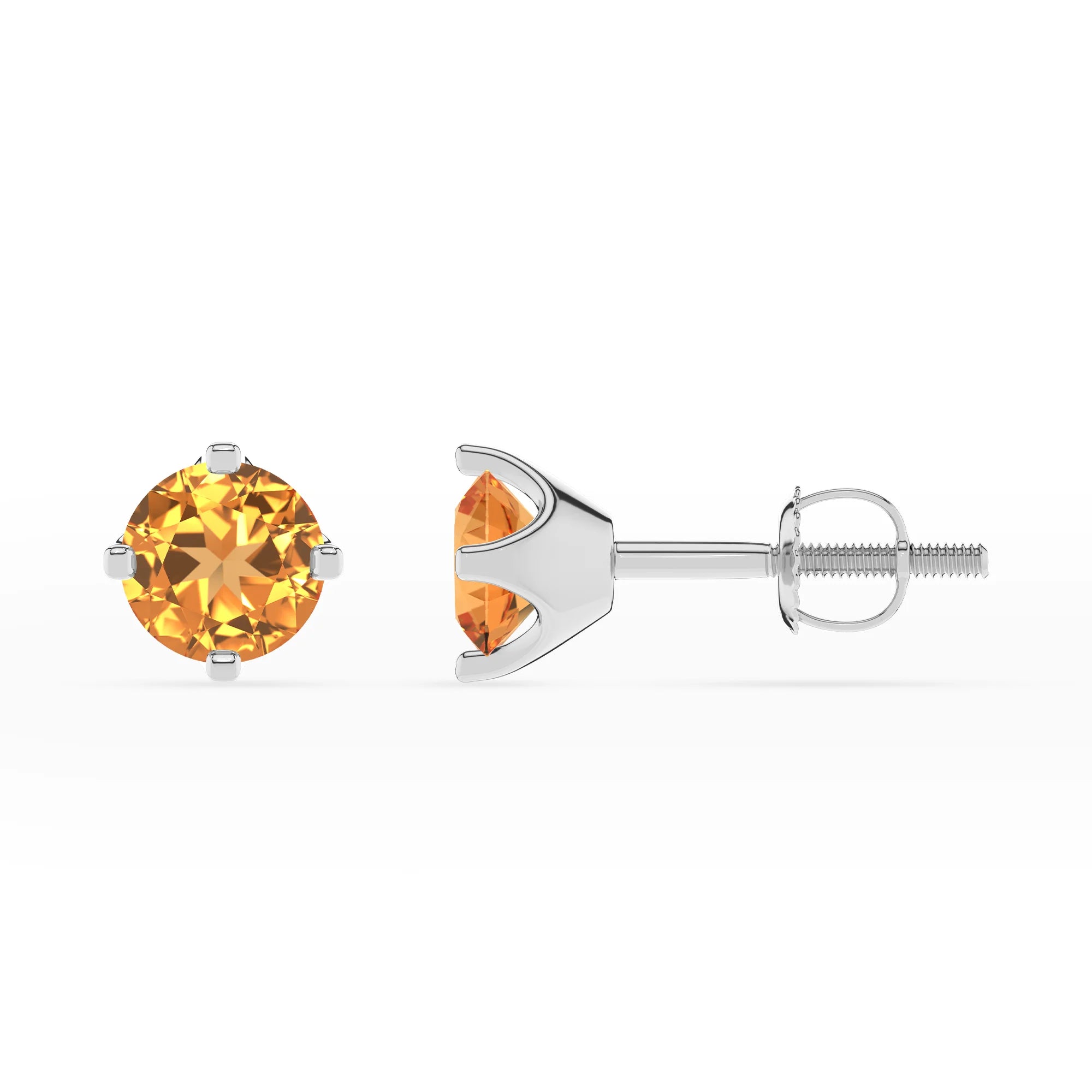 lab grown citrine round stud earrings in white gold