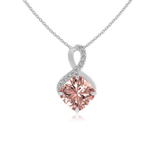 lab grown morganite cushion infinity necklaces in platinum