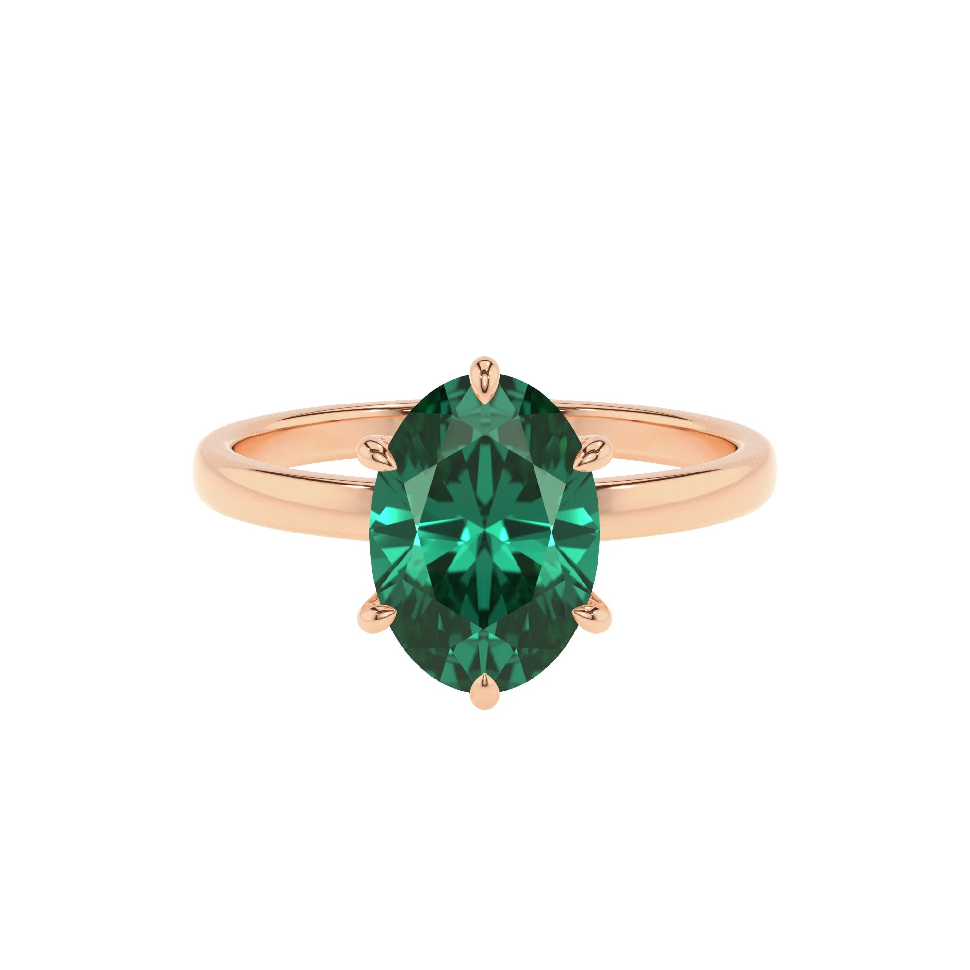 lab grown emerald oval solitaire rings in rose gold