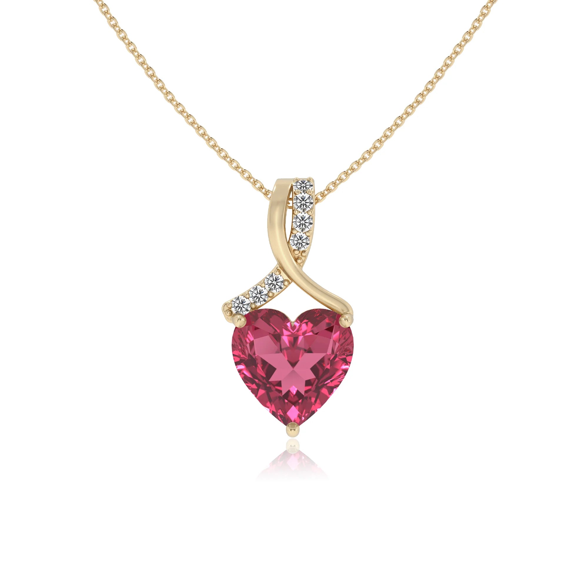 lab grown pink-tourmaline heart solitaire necklaces in yellow gold