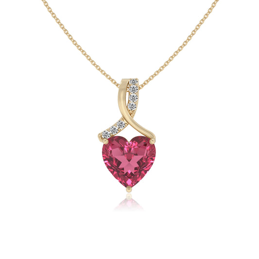 lab grown pink-tourmaline heart solitaire necklaces in yellow gold