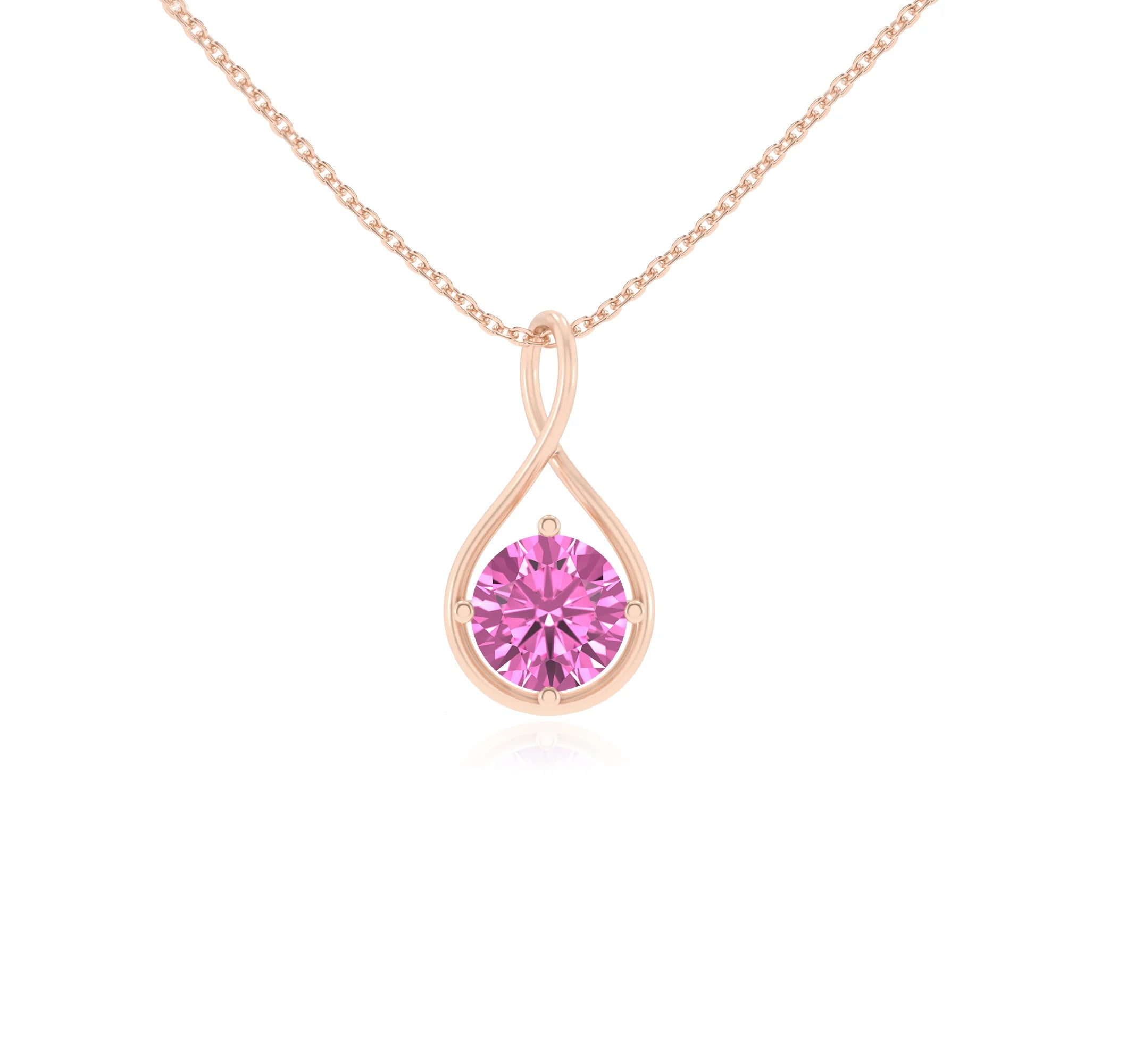 lab grown pink-sapphire round solitaire necklaces in rose gold
