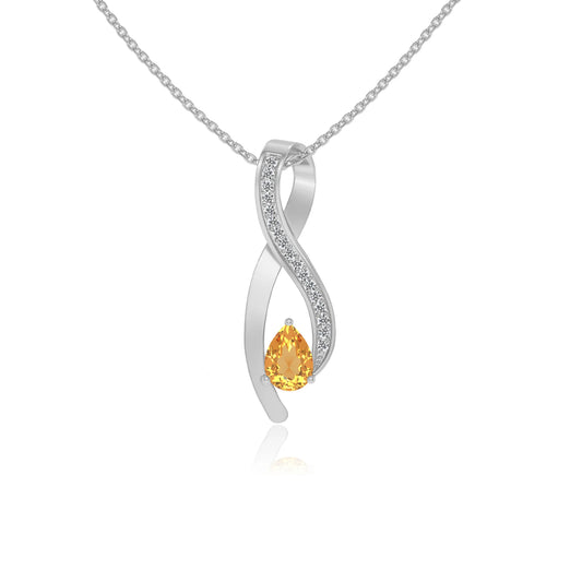 lab grown citrine pear solitaire necklaces in platinum