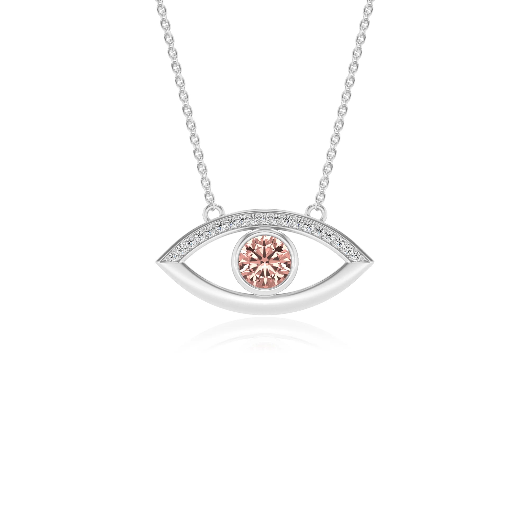 lab grown morganite round solitaire necklaces in platinum