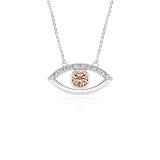 lab grown morganite round solitaire necklaces in platinum