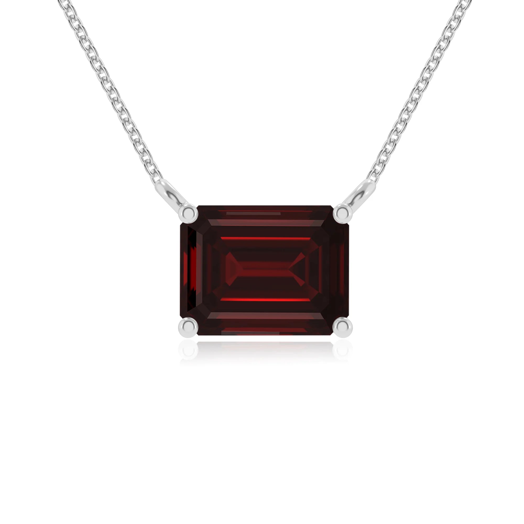 natural garnet emerald cut solitaire necklaces in sterling silver