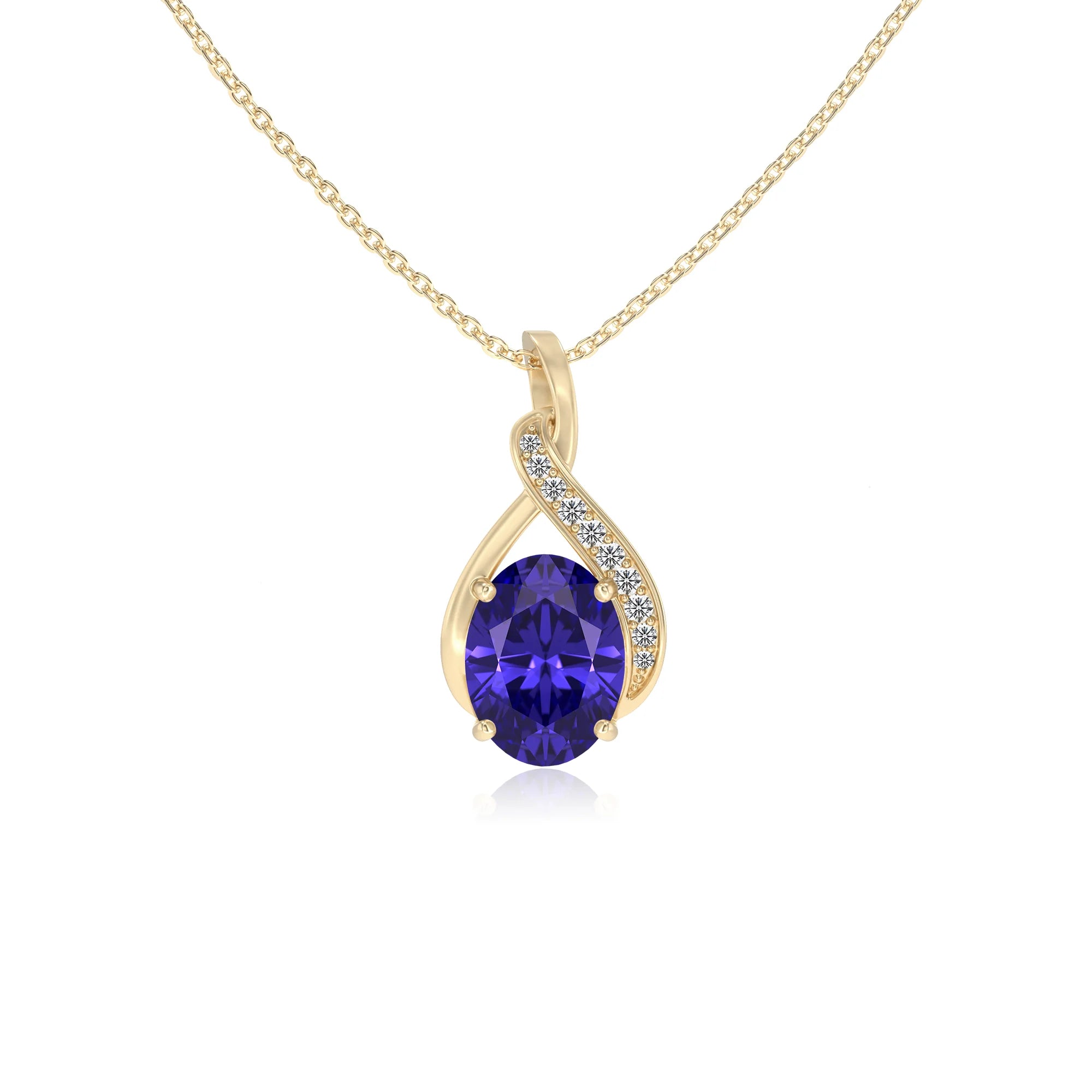 lab grown tanzanite oval solitaire necklaces in yellow gold