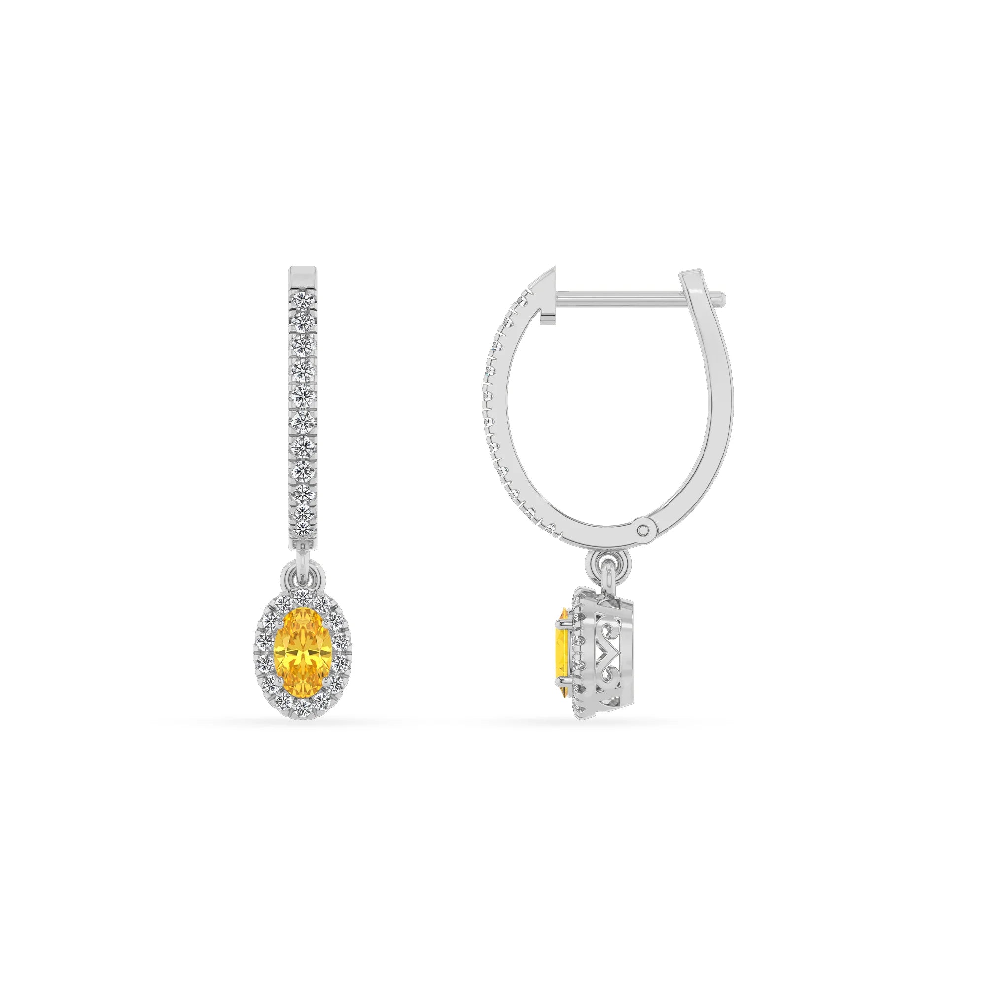 lab grown yellow sapphire oval drop earrings in white gold