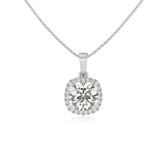 lab grown moissanite cushion solitaire necklaces in platinum