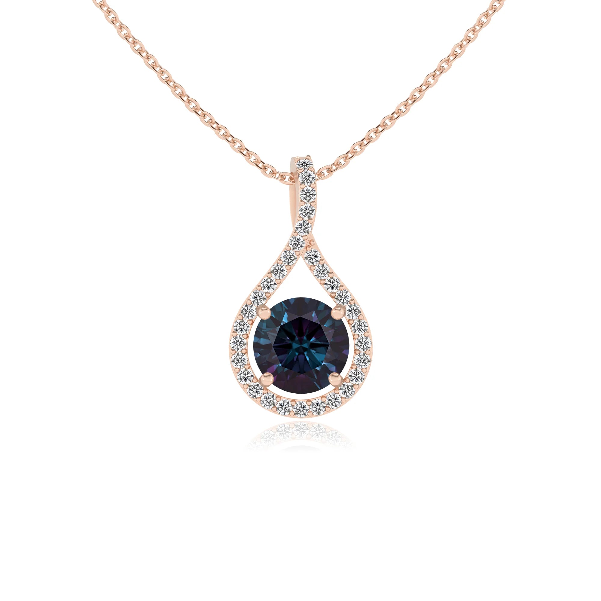 lab grown alexandrite round solitaire necklaces in rose gold