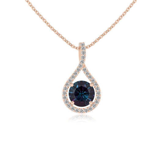 lab grown alexandrite round solitaire necklaces in rose gold