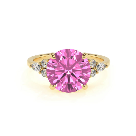 lab grown pink-sapphire round solitaire rings in yellow gold