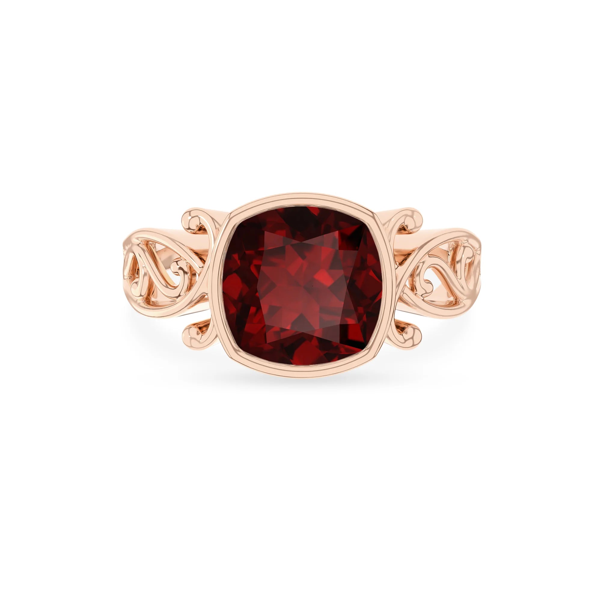 natural garnet cushion solitaire rings in rose gold