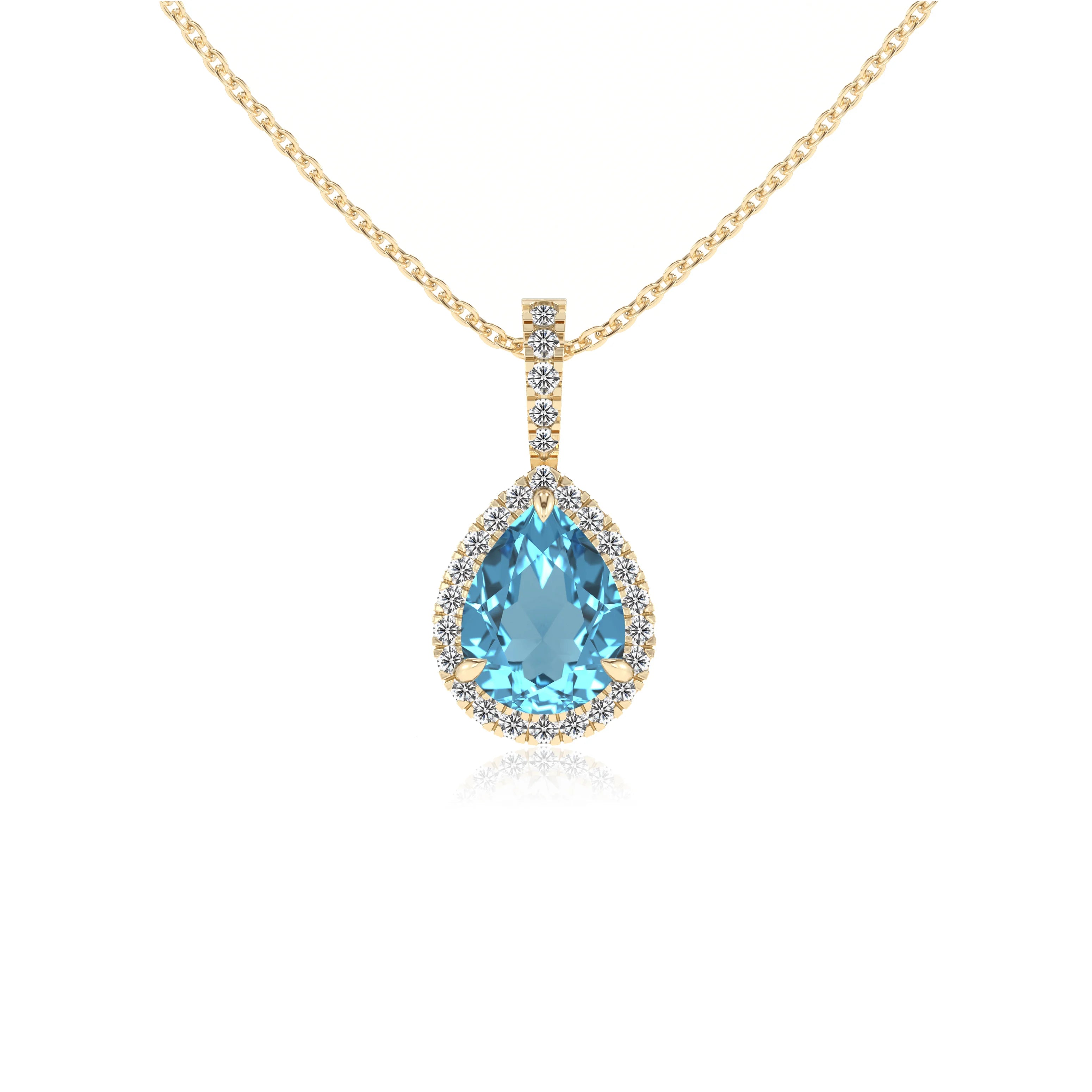 natural swiss-blue-topaz pear solitaire necklaces in yellow gold