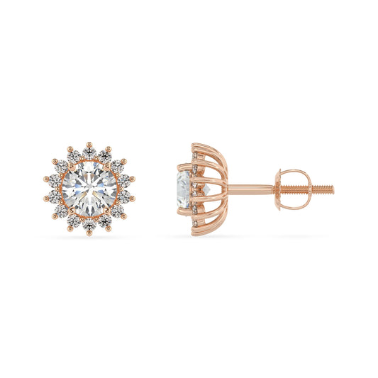 lab grown moissanite round stud earrings in rose gold