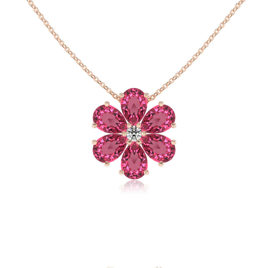 lab grown pink-tourmaline pear solitaire necklaces in rose gold