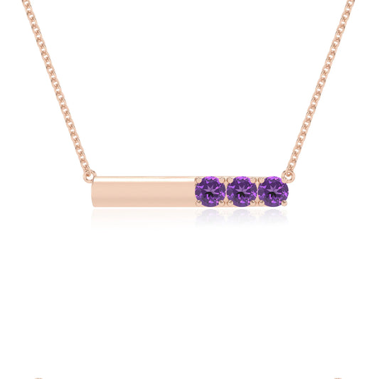 lab grown amethyst round bar v-bale necklaces in rose gold