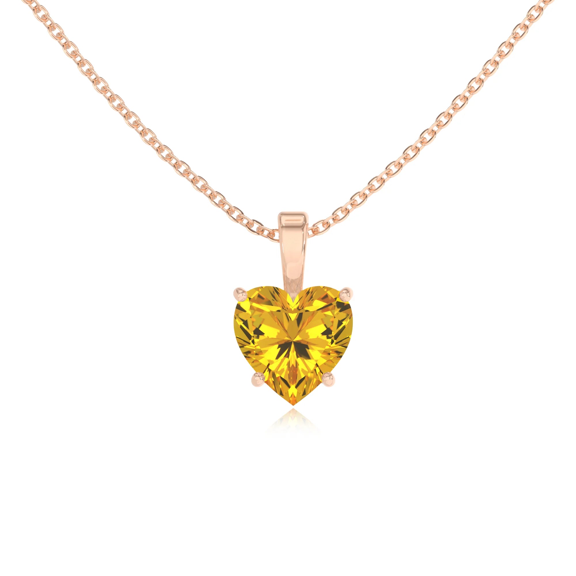 lab grown yellow-sapphire heart solitaire necklaces in rose gold